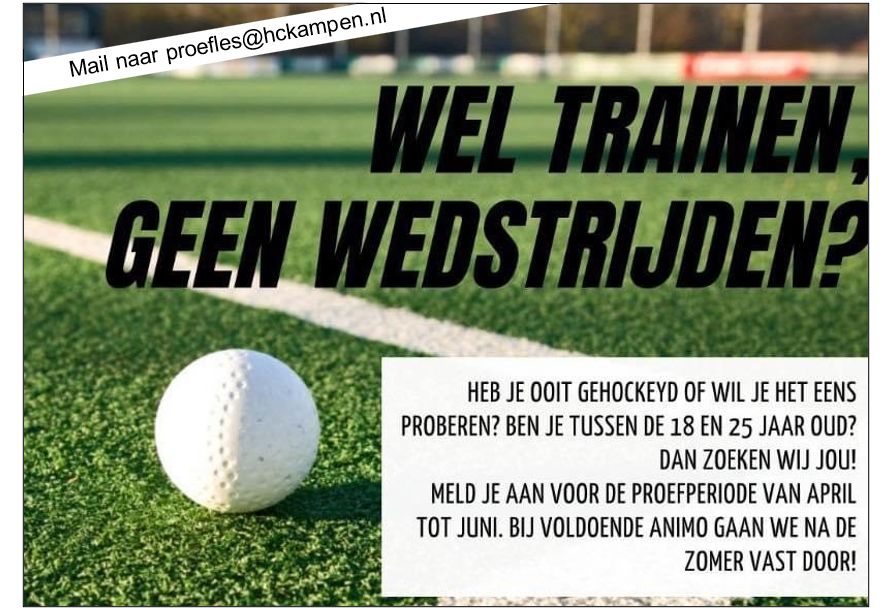 Hockeyclub Kampen start trainingsgroep voor 18-25 jaar